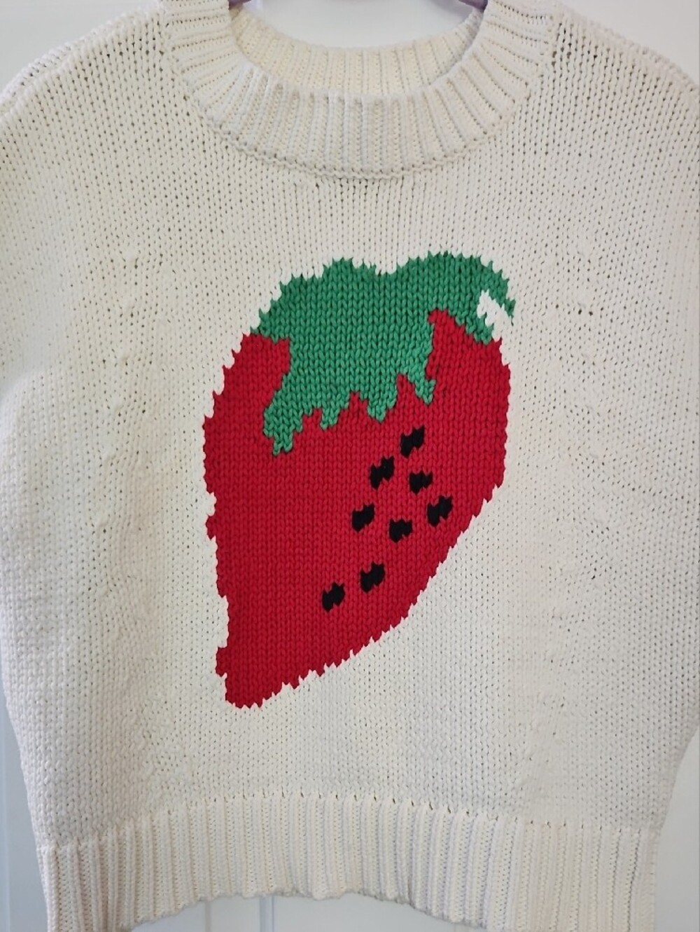 Maeve Cream Knit Crewneck Sweater with Strawberry Graphic - Picture 4 of 6